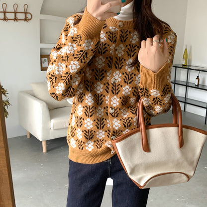 Autumn Themed Flower Design Elegant Cardigan For Women