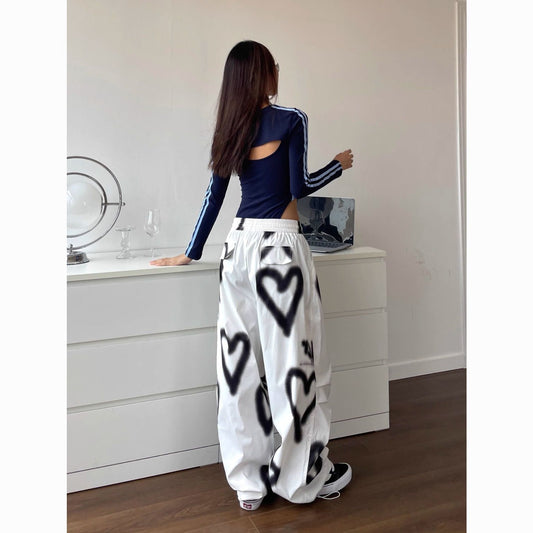 Womens Vintage Heart Printed Pink Pants