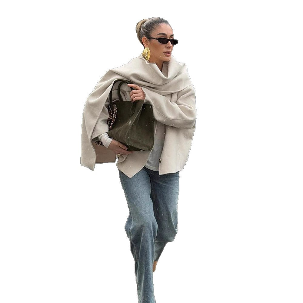 Women Casual Scarf Collar Single Breasted Coats