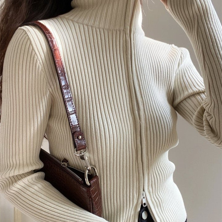 Zippered Elegance Slim Fit Sweater