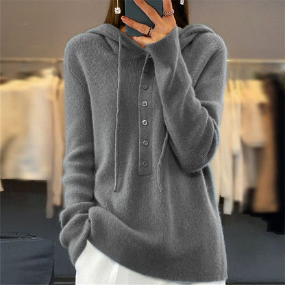Womens Casual Knitted Hooded Sweater