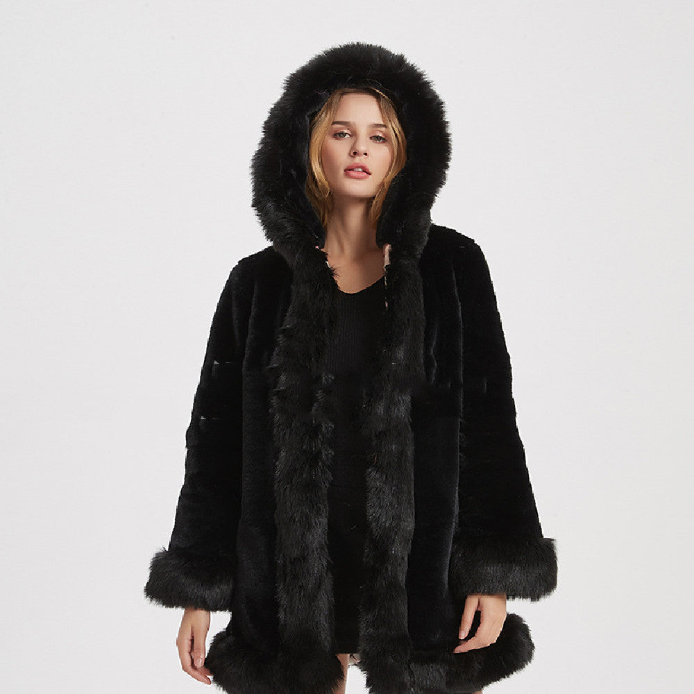 Fur Hooded Womens Warm Zipper Outwear Coat