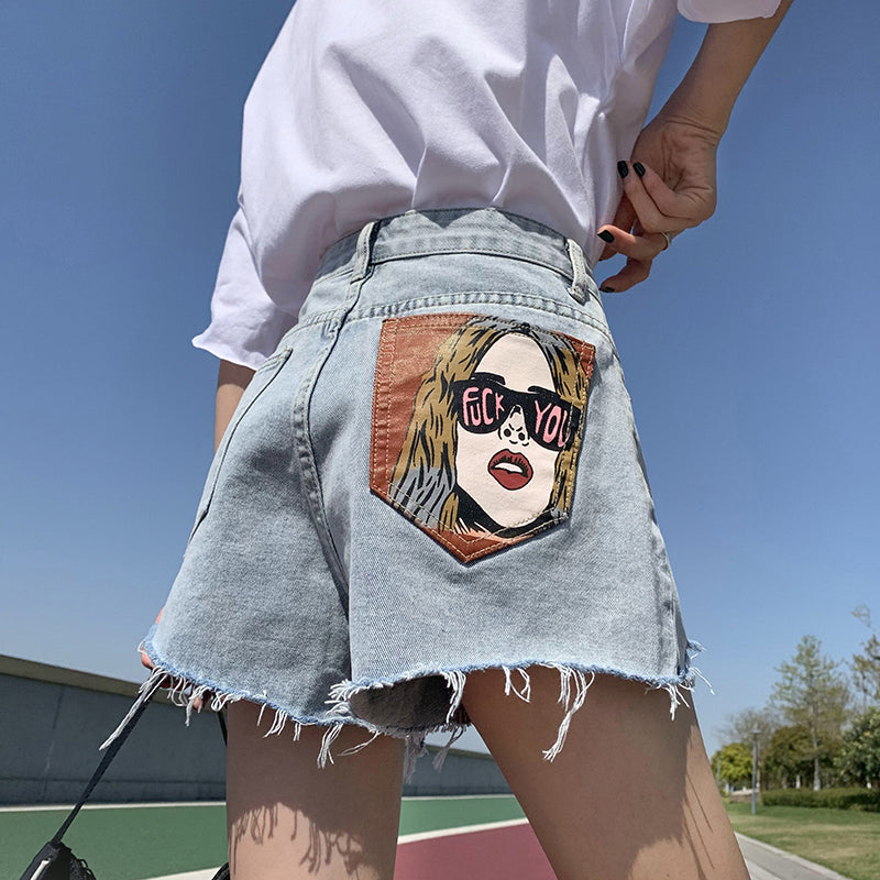 Street Style Personality Print Denim Shorts