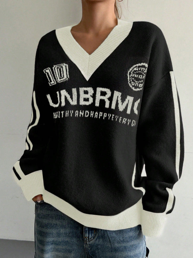 Womens Casual Preppy Style V Neck Sweaters
