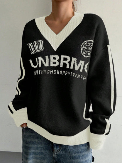 Womens Casual Preppy Style V Neck Sweaters
