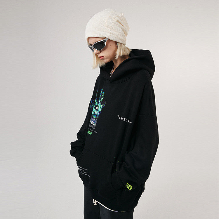 Womens Black Alphabet Letter Print Autumn Winter Sweatshirts
