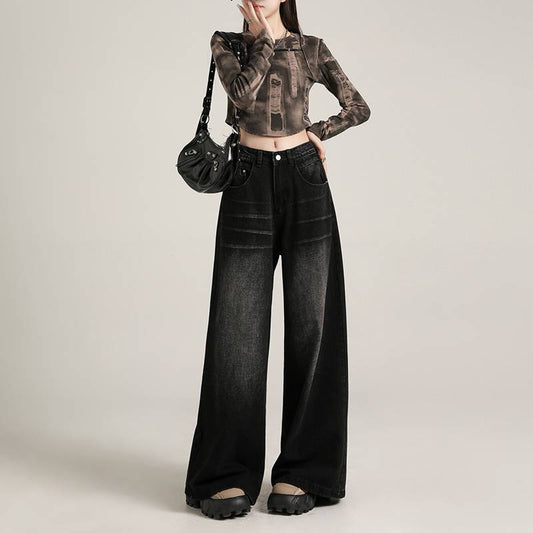 Womens Black Ripped Straight Leg Jeans