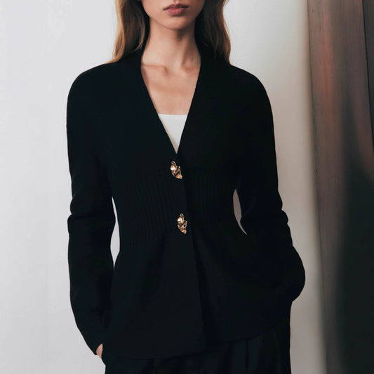 Women Chic Button Closure V Neck Cardigan Sweaters