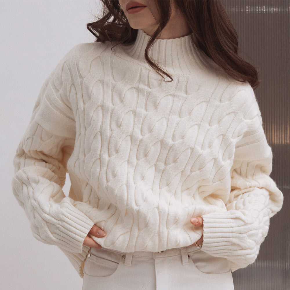Women Plain Mock Neck Sweaters