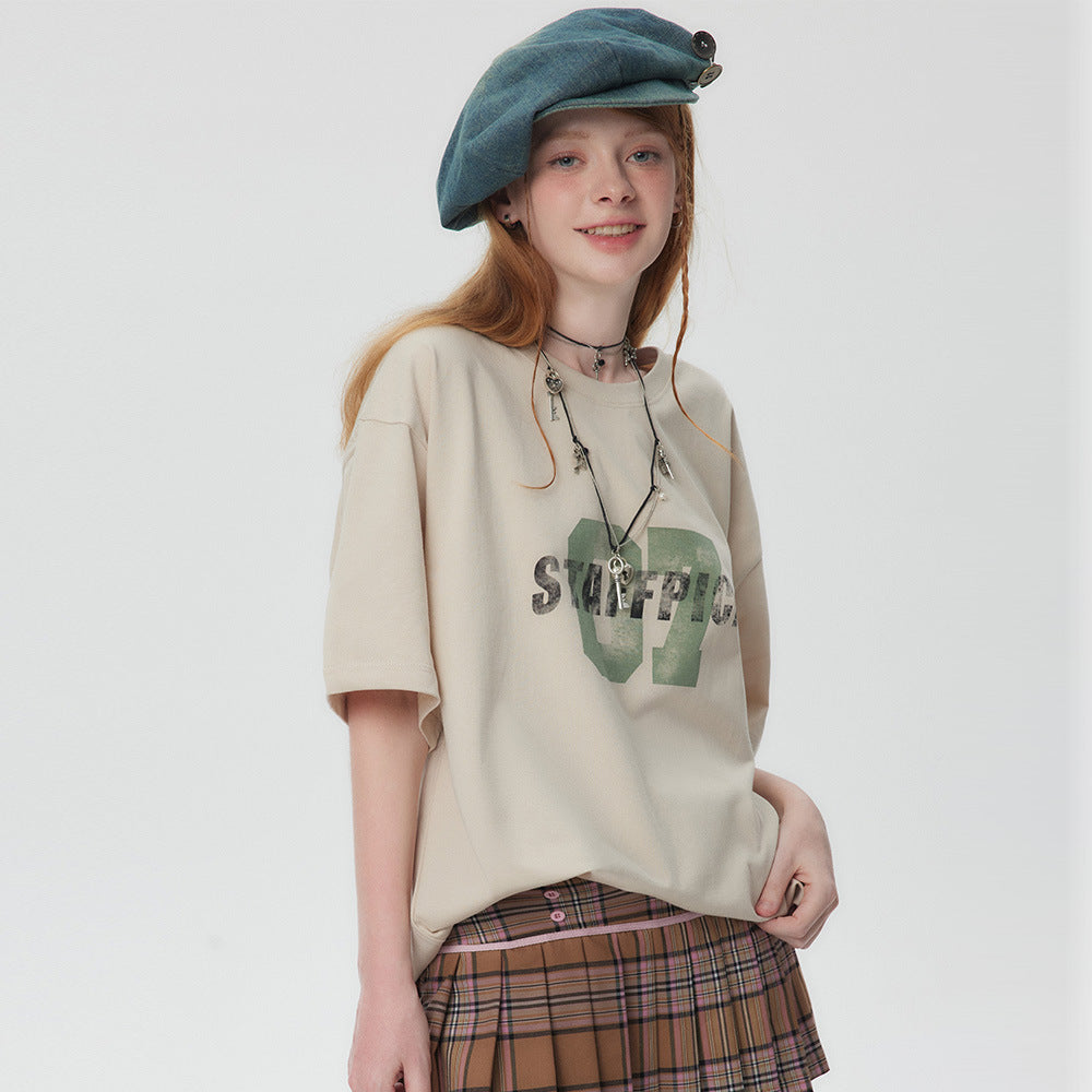 Womens Vintage Black Letter Print T-Shirts