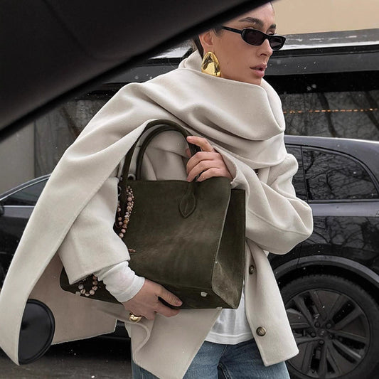 Women Casual Scarf Collar Single Breasted Coats