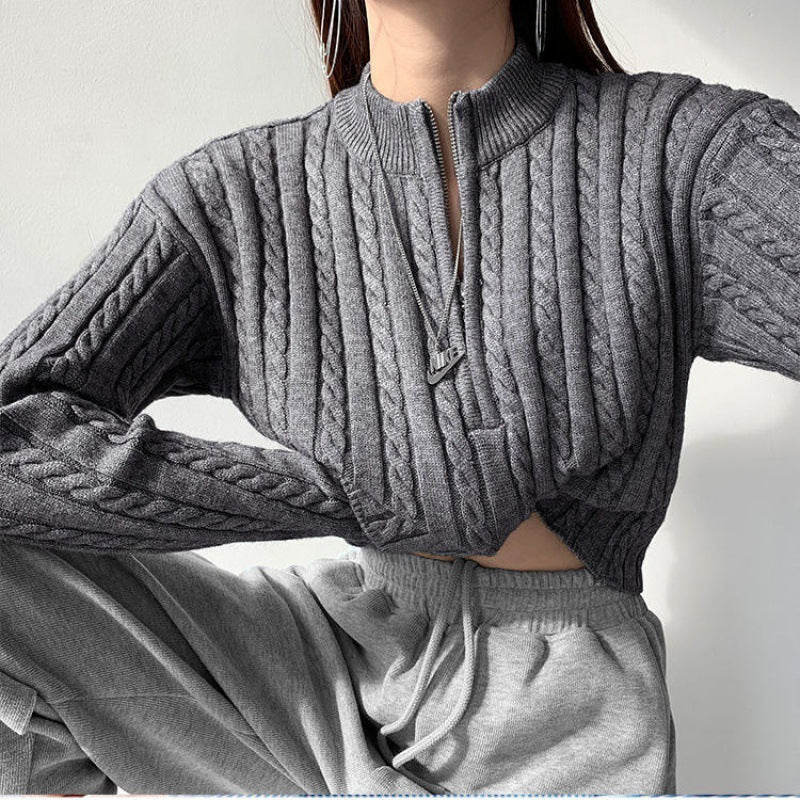 Womens Knitted Zipper Neck Sweaters