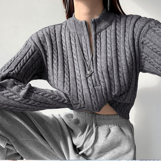 Womens Knitted Zipper Neck Sweaters