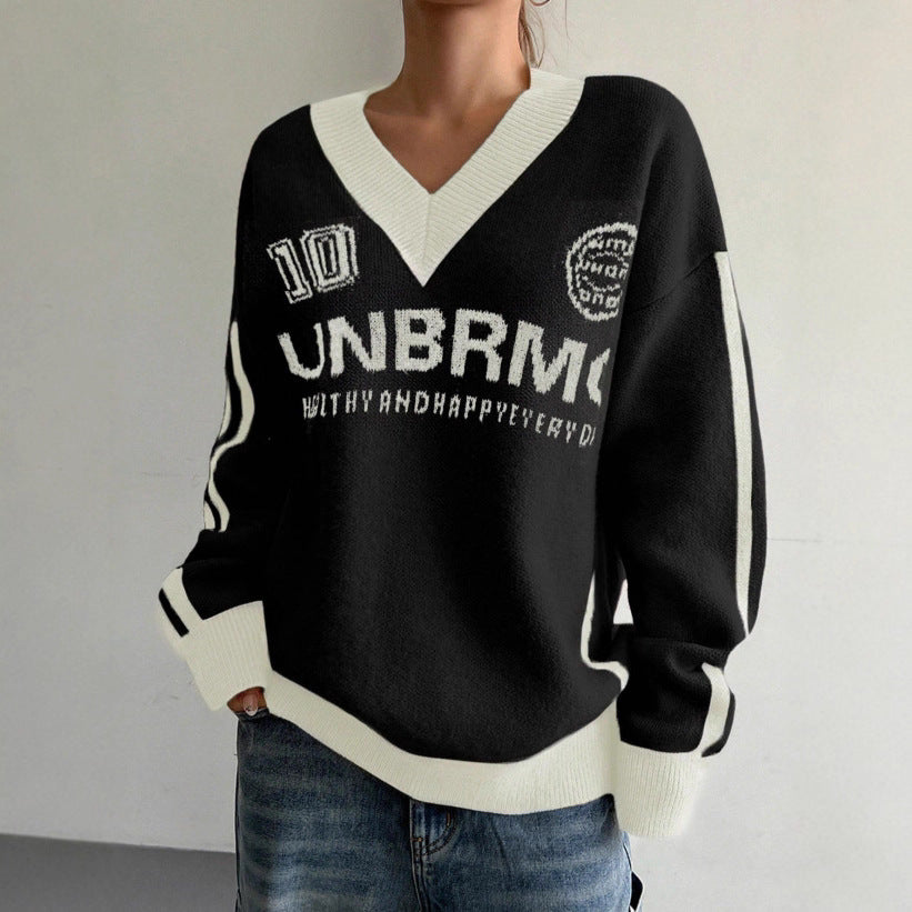 Womens Casual Preppy Style V Neck Sweaters