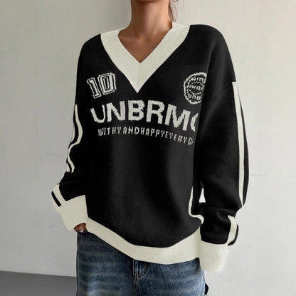 Womens Casual Preppy Style V Neck Sweaters