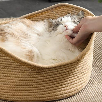 Boho Comfort: Minimalist Woven Cotton Rope Basket Cat Bed and Scratcher
