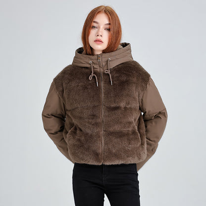 Womens Patchwork Vintage Style Hooded Winter Parka Coat