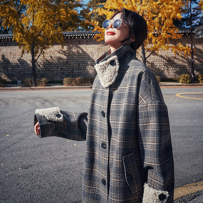 Vintage Plaid Style Thick Warm Outwear Coats For Women