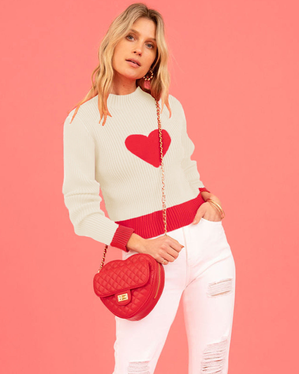 Womens Knitted Gothic Heart Patterned Sweaters