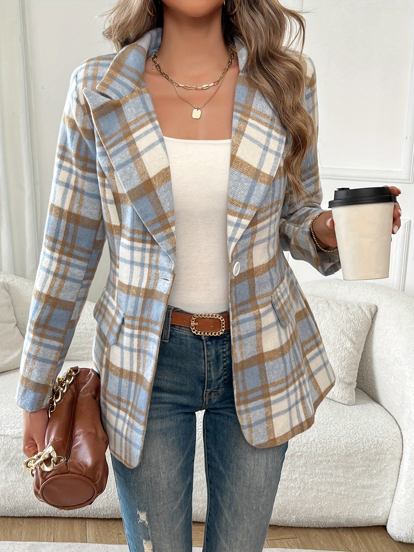 Womens Single Button Elegant Blazer Jackets