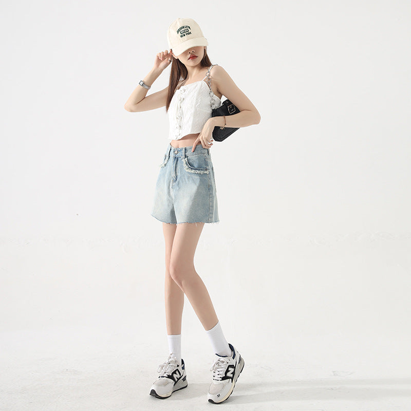 Womens Slim High Waist Denim Short
