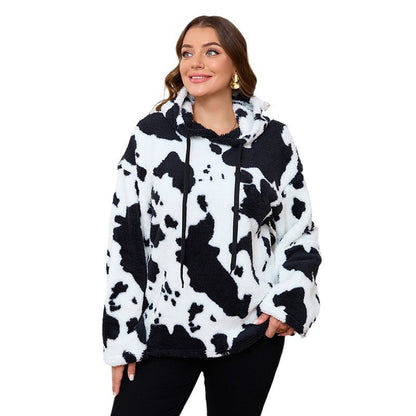Womens Plus Size Black Embroidery Cat Hoodie