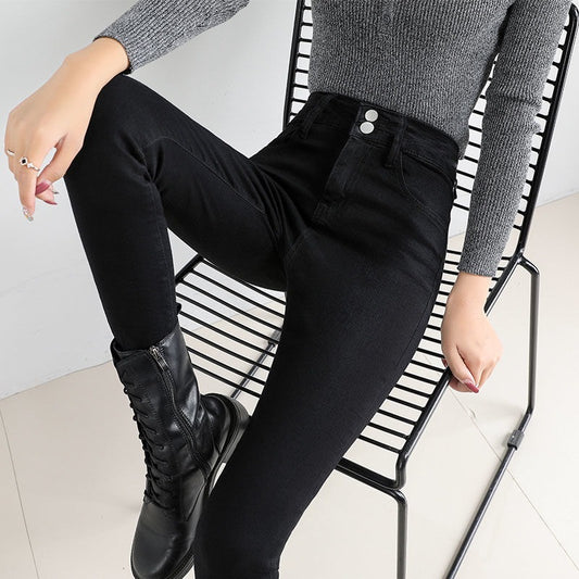 Double Button Fly Skinny Women Jean Tight Trousers