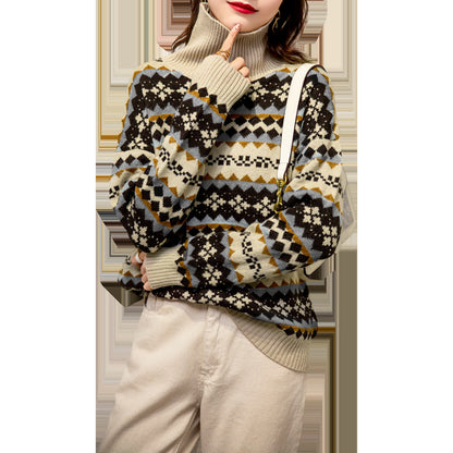 Women Thick Fleece Black Cat Printed Sweater