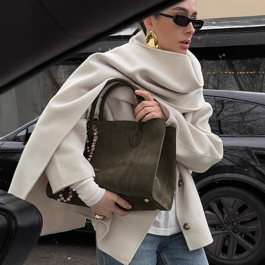 Women Casual Scarf Collar Single Breasted Coats