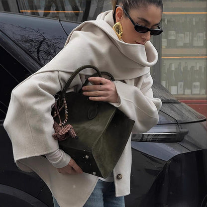 Women Casual Scarf Collar Single Breasted Coats