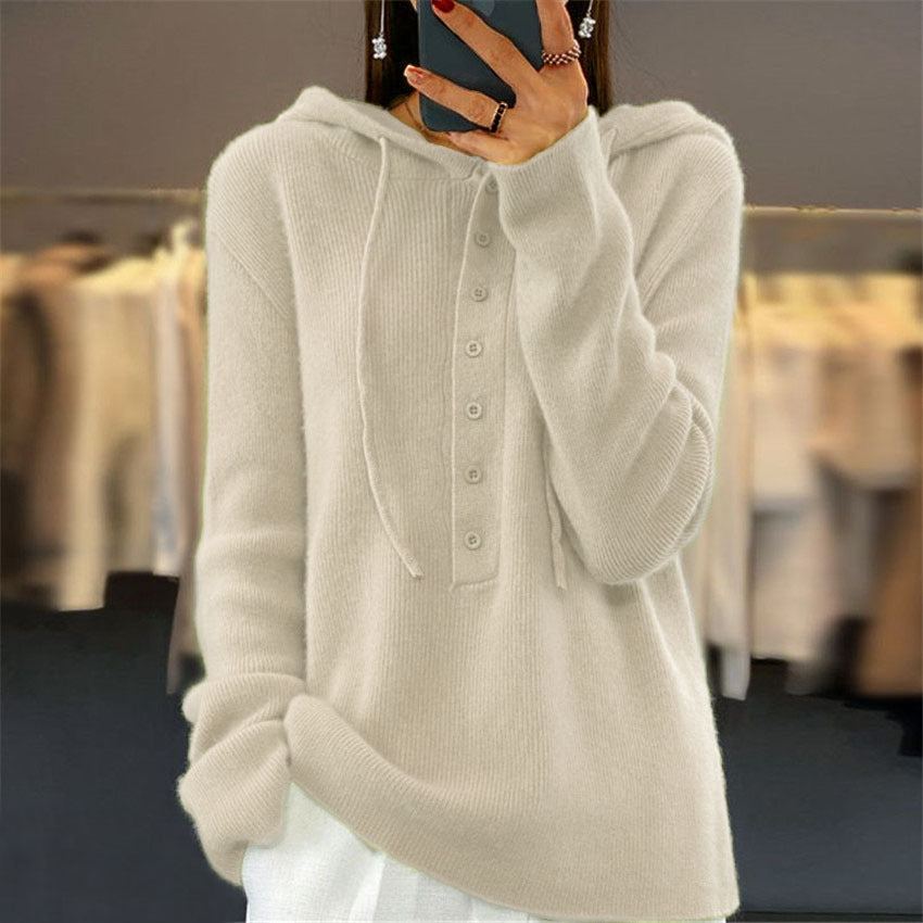 Womens Casual Knitted Hooded Sweater