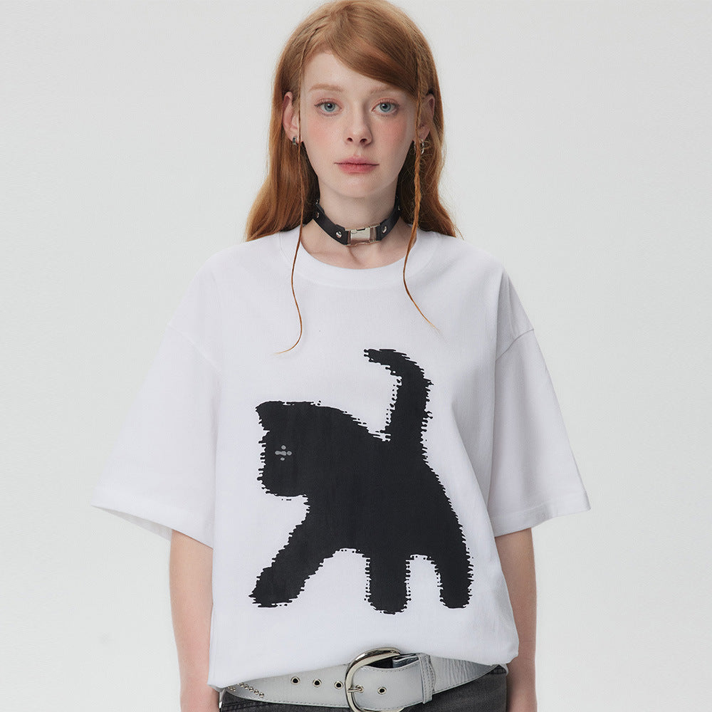 Womens Cartoon Funny Cat T-Shirt