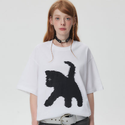 Womens Cartoon Funny Cat T-Shirt