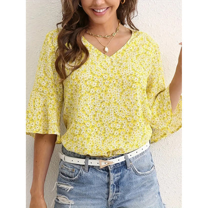 Womens Floral V Neck Tops