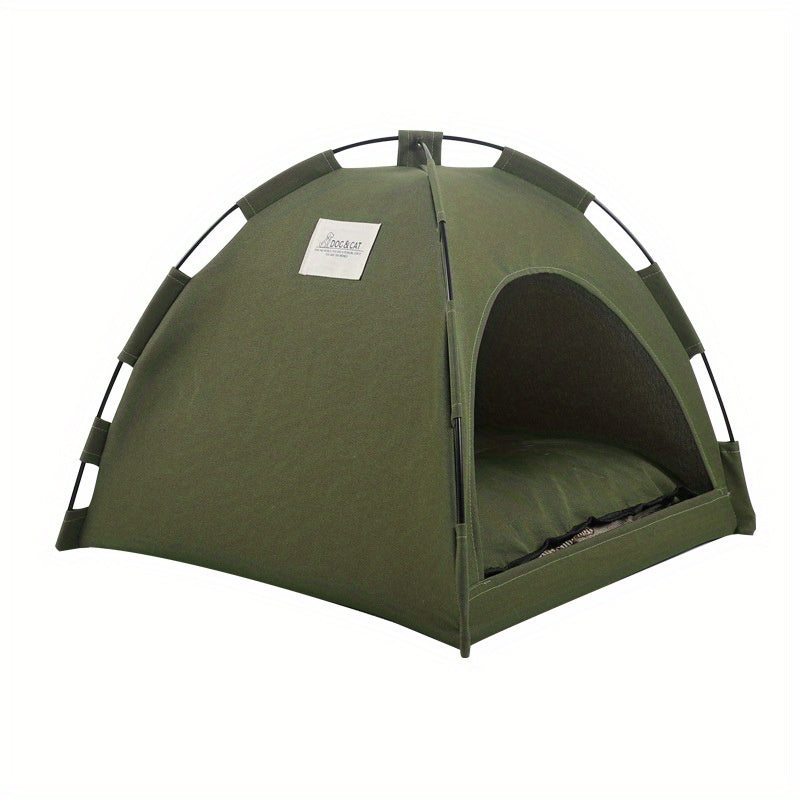 Cozy Camp: Adorable Olive Green Mini Tent Pet Bed