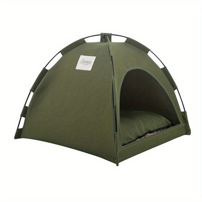 Cozy Camp: Adorable Olive Green Mini Tent Pet Bed