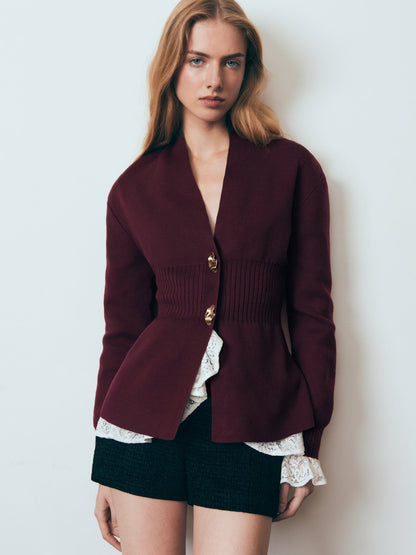 Women Chic Button Closure V Neck Cardigan Sweaters