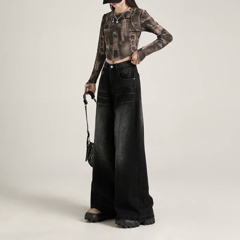 Womens Black Ripped Straight Leg Jeans