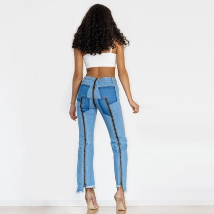 High Waist Zipper Design Jeans