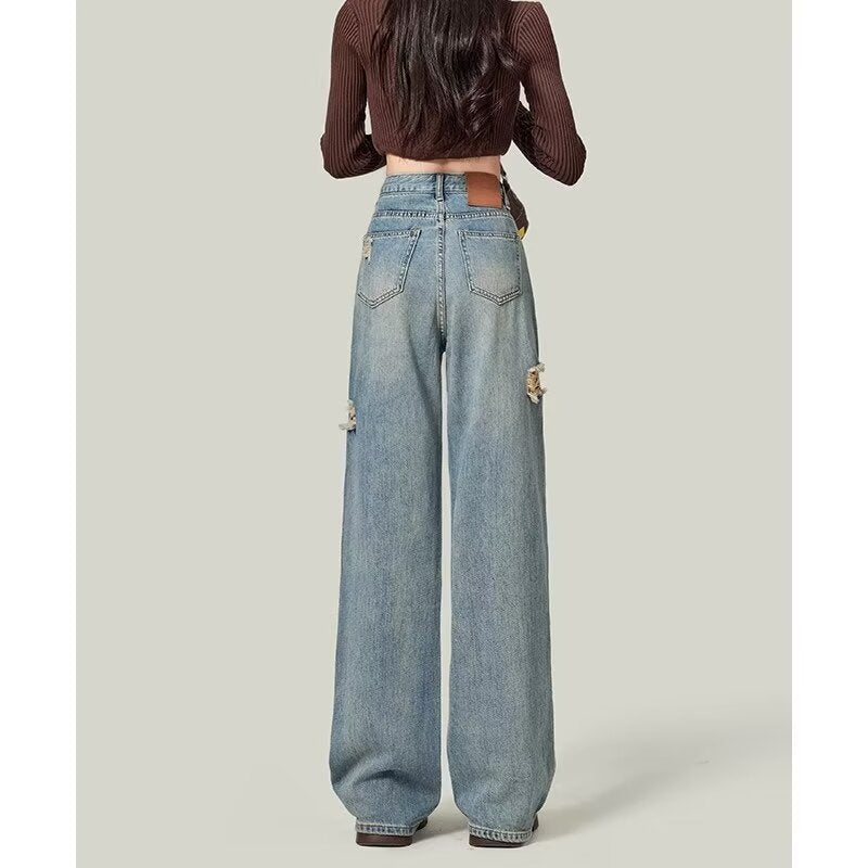 Womens Ripped High Waisted Baggy Jeans