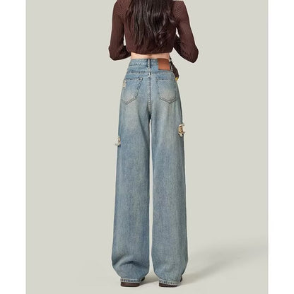 Womens Ripped High Waisted Baggy Jeans