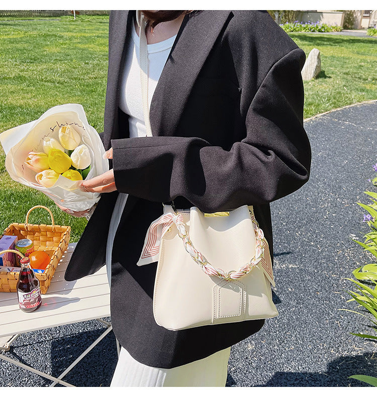 Leather Tote Top Handle Bag With Beading And Ruffles