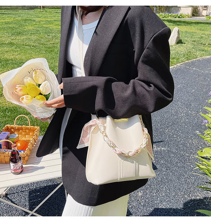 Leather Tote Top Handle Bag With Beading And Ruffles