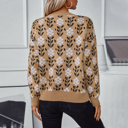 Womens Vintage Jacquard Woolen Sweater