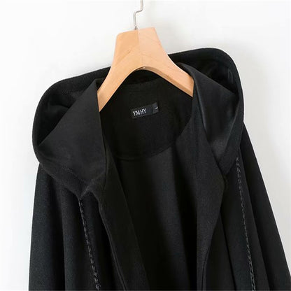 Womens Elegant Hooded Black Coat