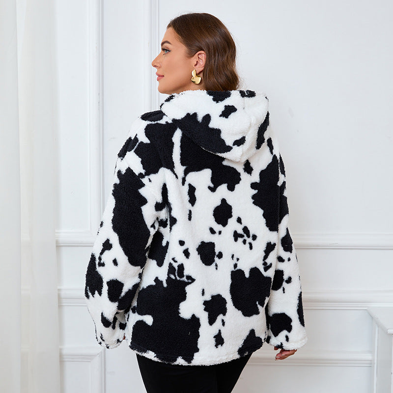 Womens Plus Size Black Embroidery Cat Hoodie