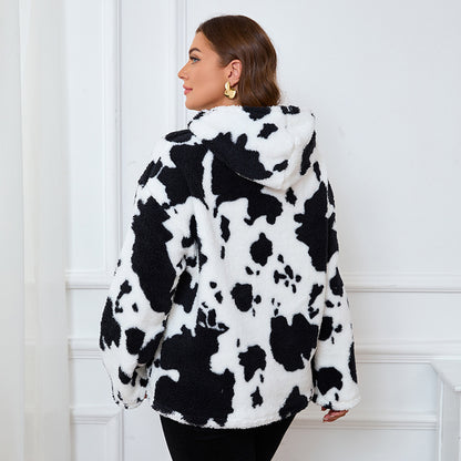 Womens Plus Size Black Embroidery Cat Hoodie