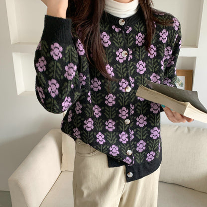 Autumn Themed Flower Design Elegant Cardigan For Women