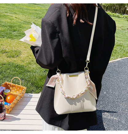 Leather Tote Top Handle Bag With Beading And Ruffles