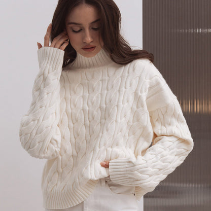 Women Plain Mock Neck Sweaters